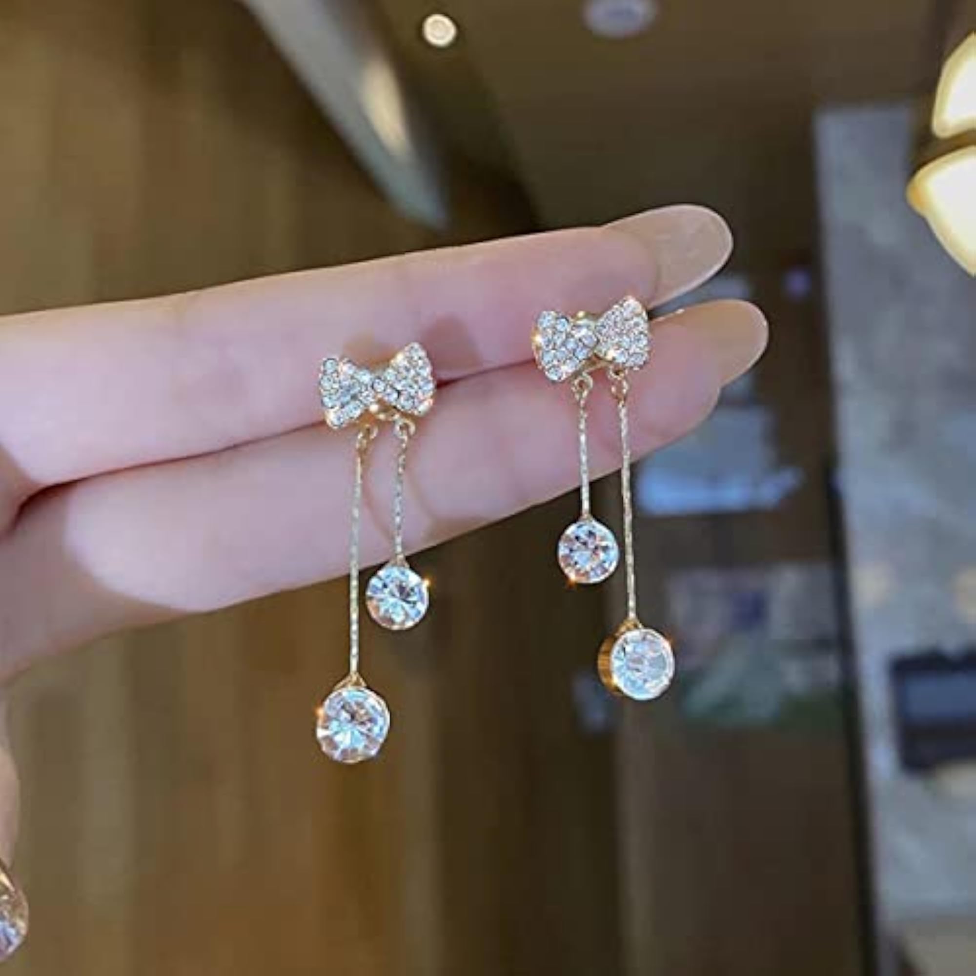 Plated Bow Tie AD Drop Earrings